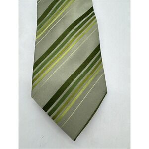 BCBG ATTITUDE Green Striped Neck TIE 100% Silk 59 X 3 1/4"‎